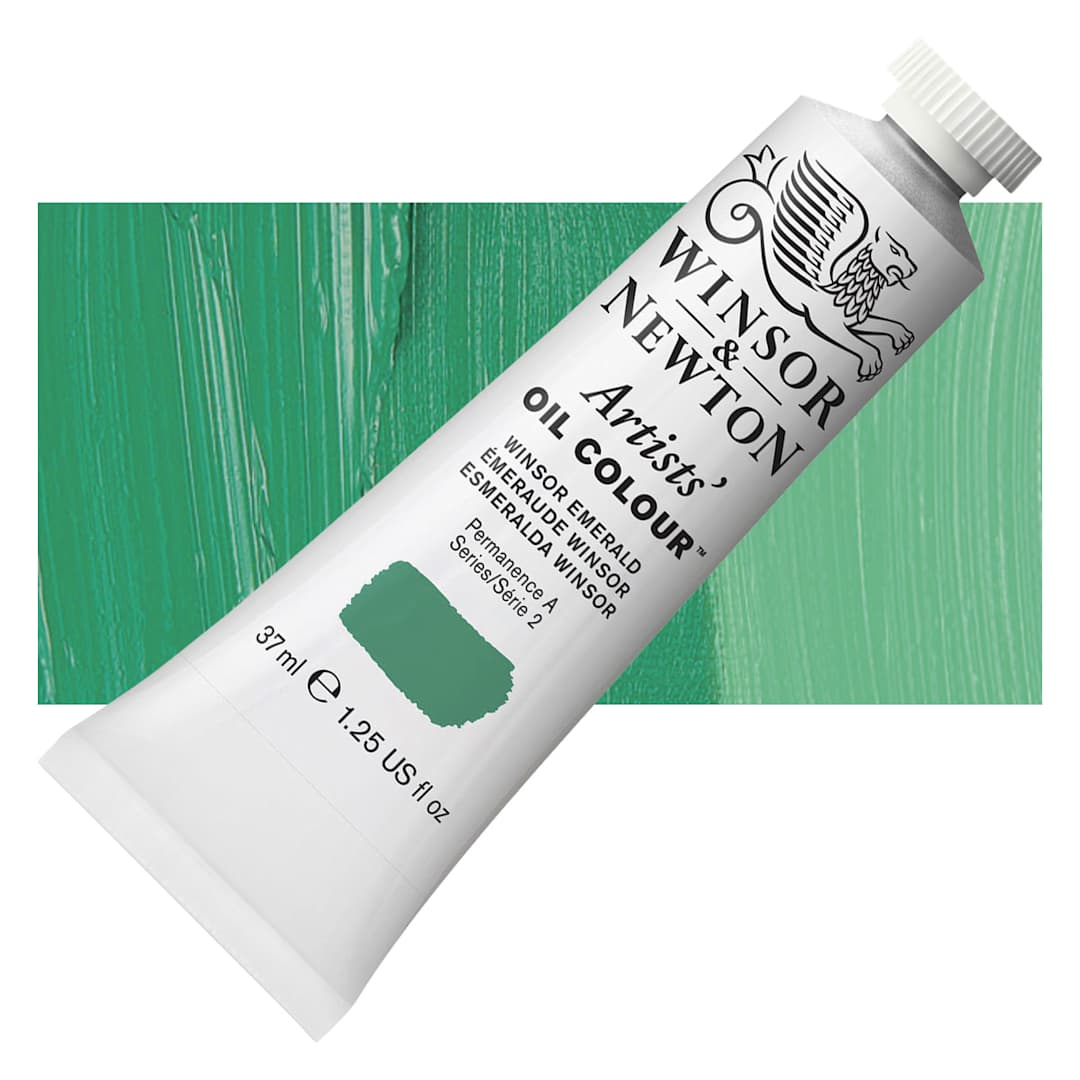 Open in modal - Winsor & Newton Artists' Oil Color - Winsor Emerald, 37 ml tube and swatch