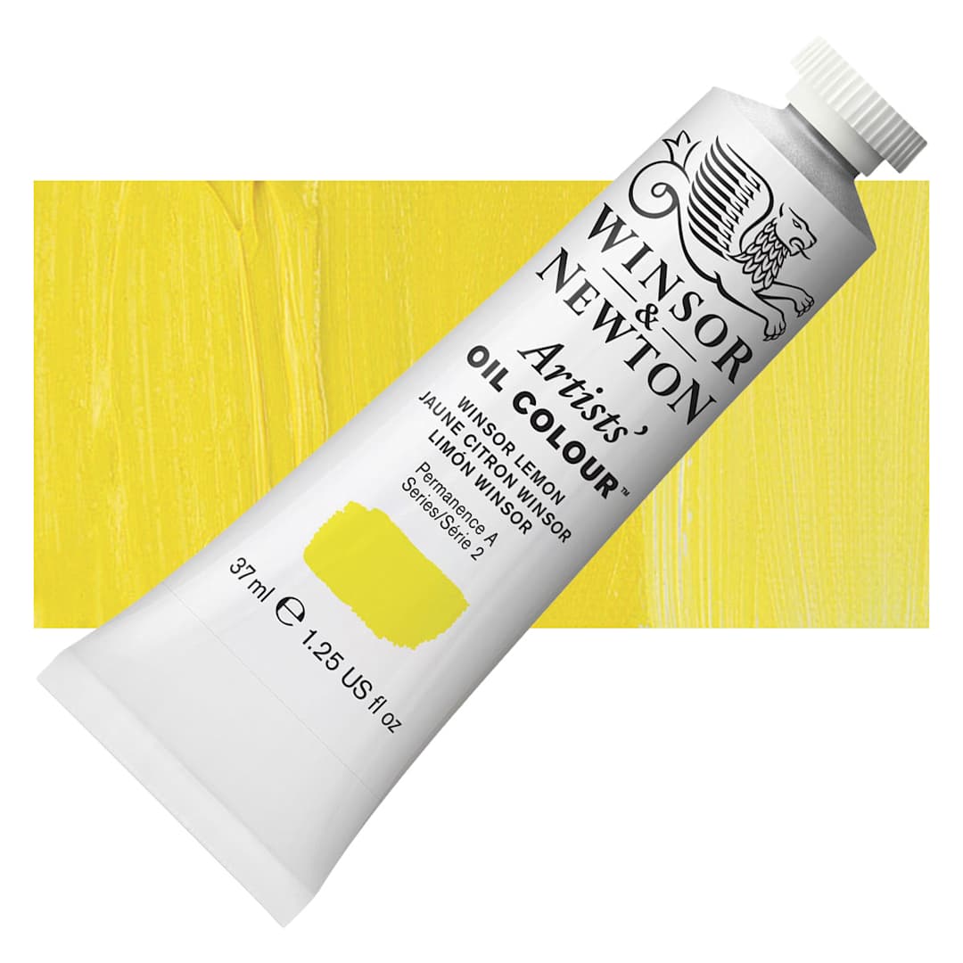 Open in modal - Winsor & Newton Artists' Oil Color - Winsor Lemon, 37 ml tube and swatch