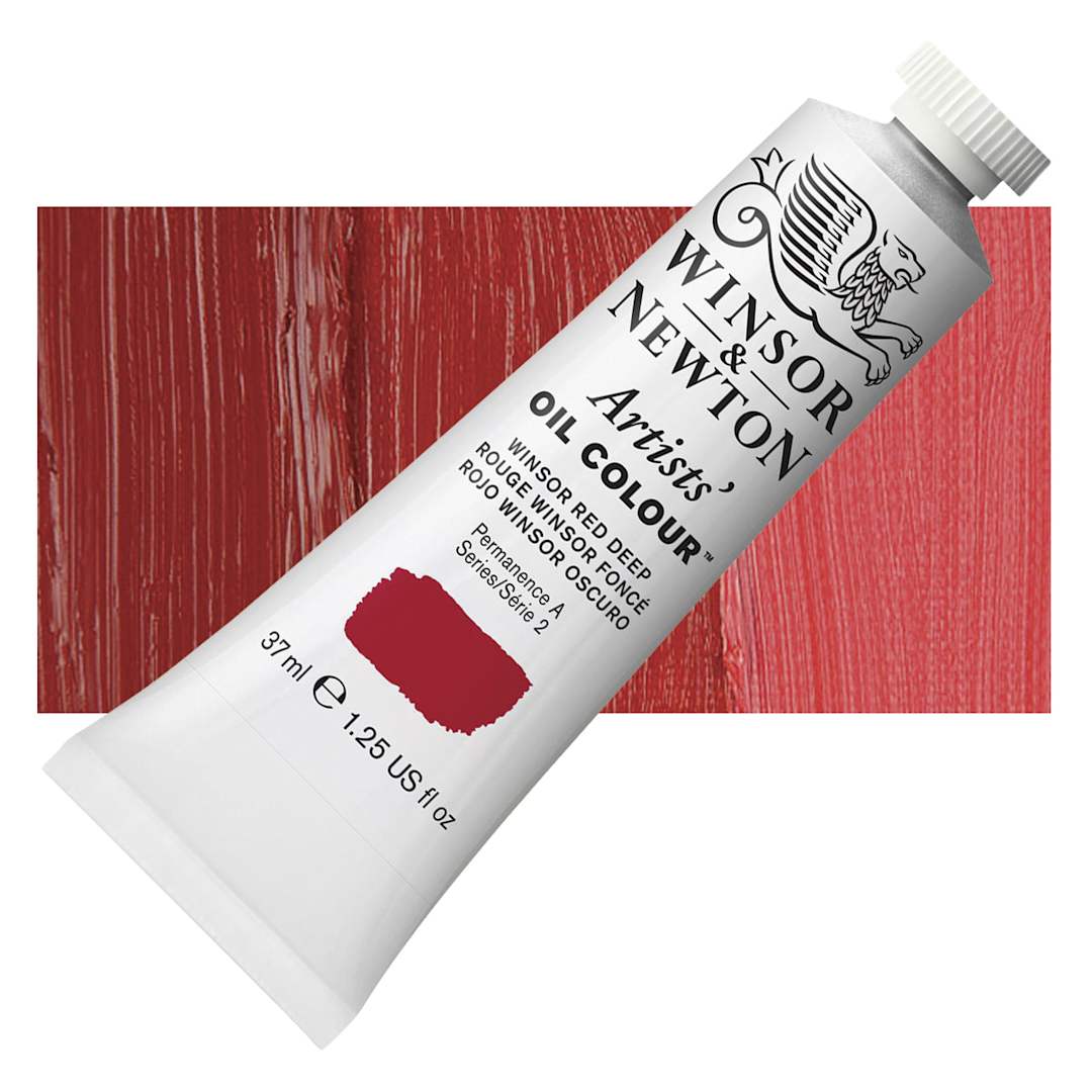 Open in modal - Winsor & Newton Artists' Oil Color - Winsor Red Deep, 37 ml tube and swatch