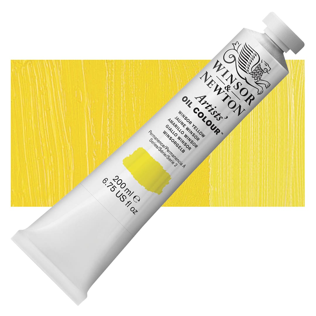 Open in modal - Winsor & Newton Artists' Oil Color - Winsor Yellow, 200 ml tube and swatch
