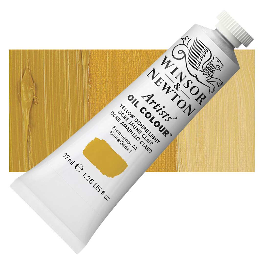 Open in modal - Winsor & Newton Artists' Oil Color - Yellow Ochre Light, 37 ml tube and swatch