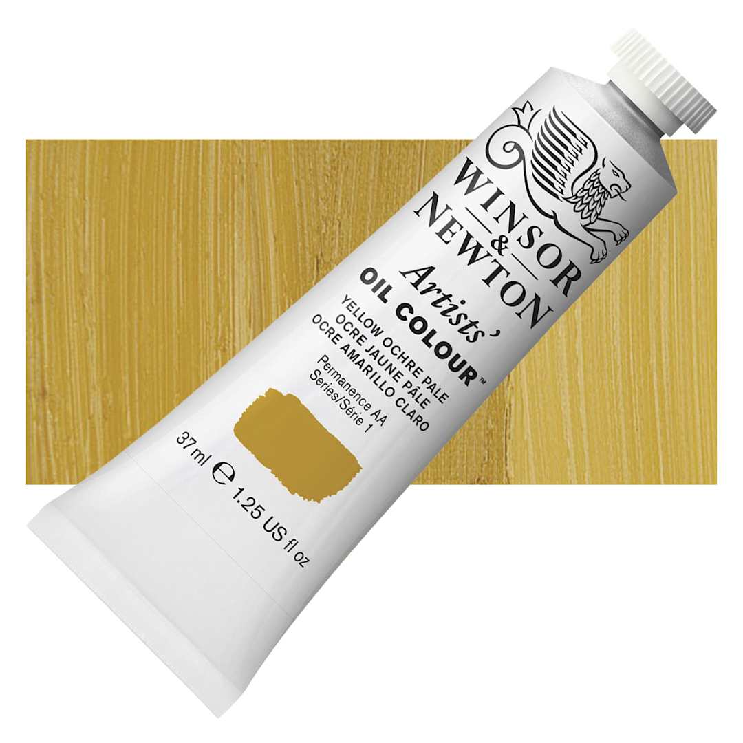 Open in modal - Winsor & Newton Artists' Oil Color - Yellow Ochre Pale, 37 ml tube and swatch