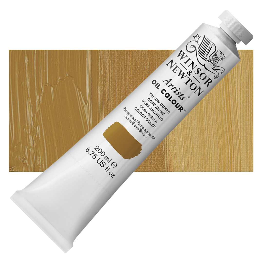 Open in modal - Winsor & Newton Artists' Oil Color - Yellow Ochre, 200 ml tube and swatch