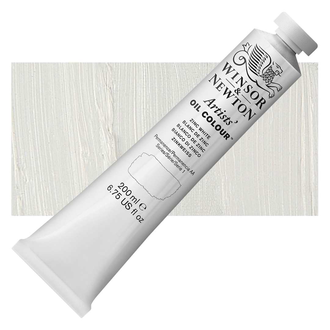 Open in modal - Winsor & Newton Artists' Oil Color - Zinc White, 200 ml tube and swatch