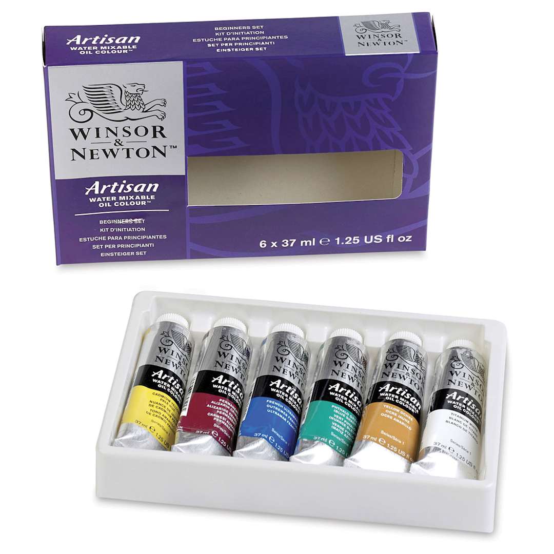 Open in modal - Winsor & Newton Artisan Water Mixable Oil Paints - Beginner Set of 6 37ml Colors shown in open tray