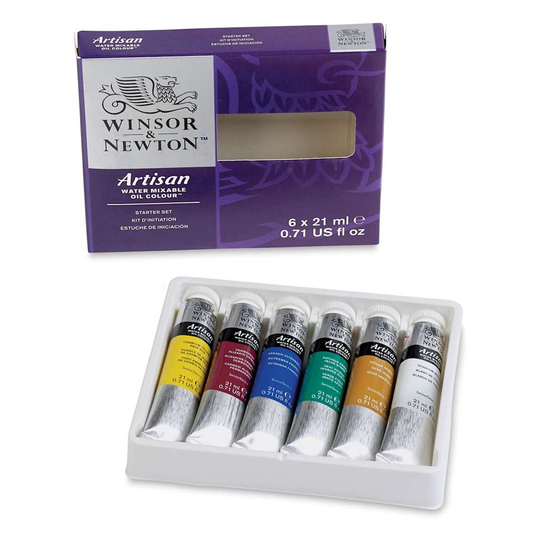 Open in modal - Winsor & Newton Artisan Water Mixable Oil Paint - Starter Set of 6 Colors 21 ml Tubes in tray 