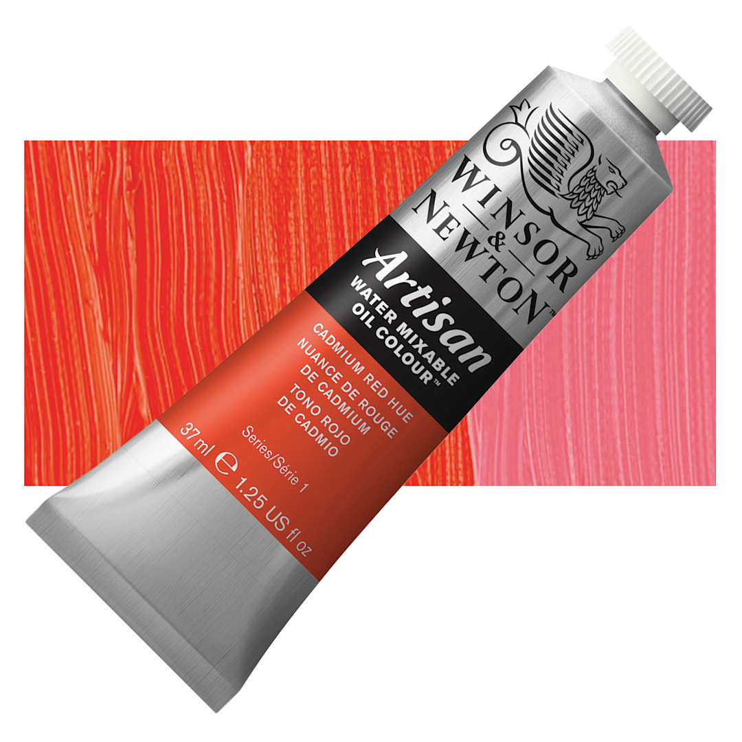 Open in modal - Winsor & Newton Artisan Water Mixable Oil Paint - Cadmium Red Hue, 37 ml tube and swatch