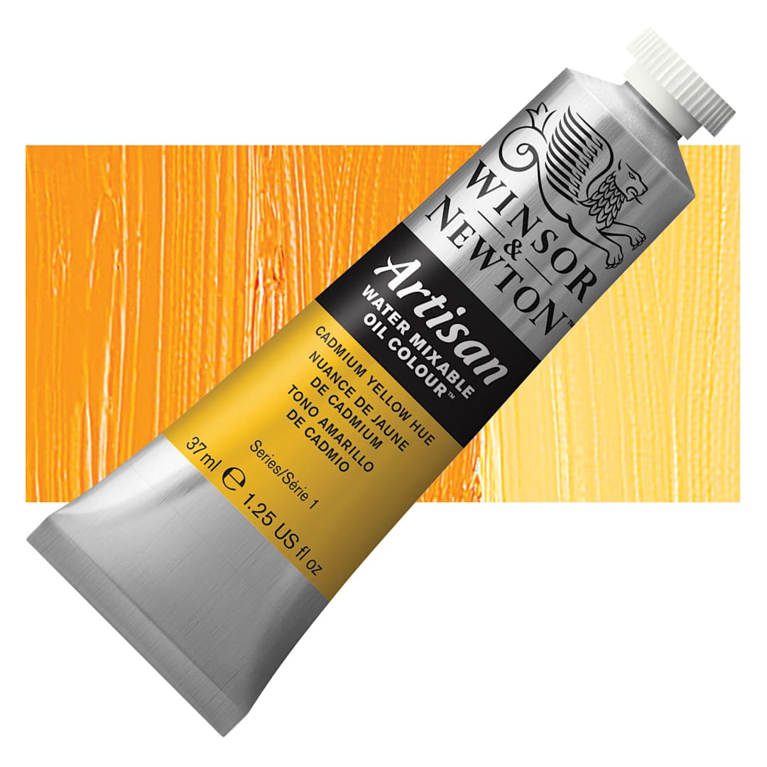 Open in modal - Winsor & Newton Artisan Water Mixable Oil Paint - Cadmium Yellow Hue, 37 ml tube and swatch