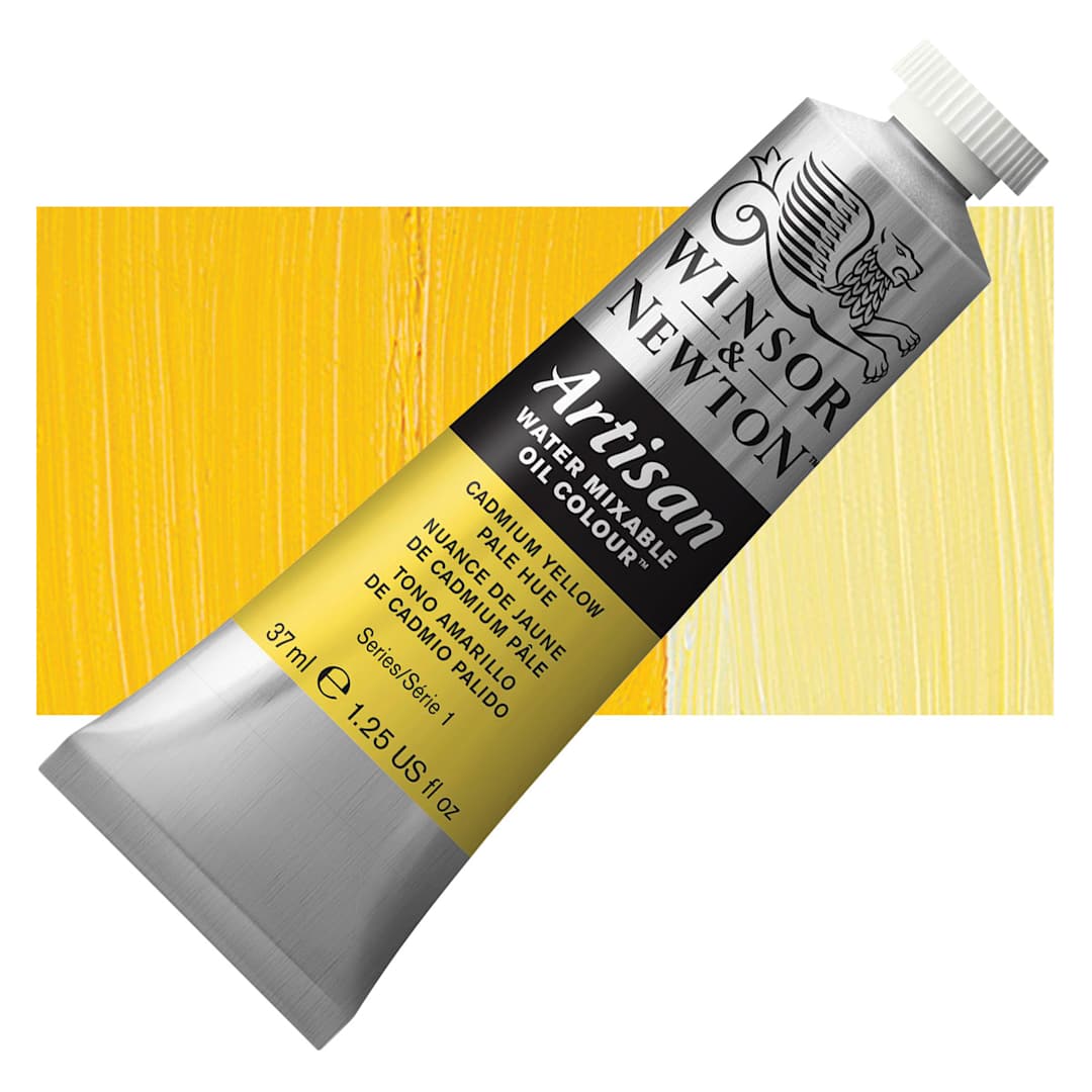 Open in modal - Winsor & Newton Artisan Water Mixable Oil Paint - Cadmium Yellow Pale Hue, 37 ml tube and swatch