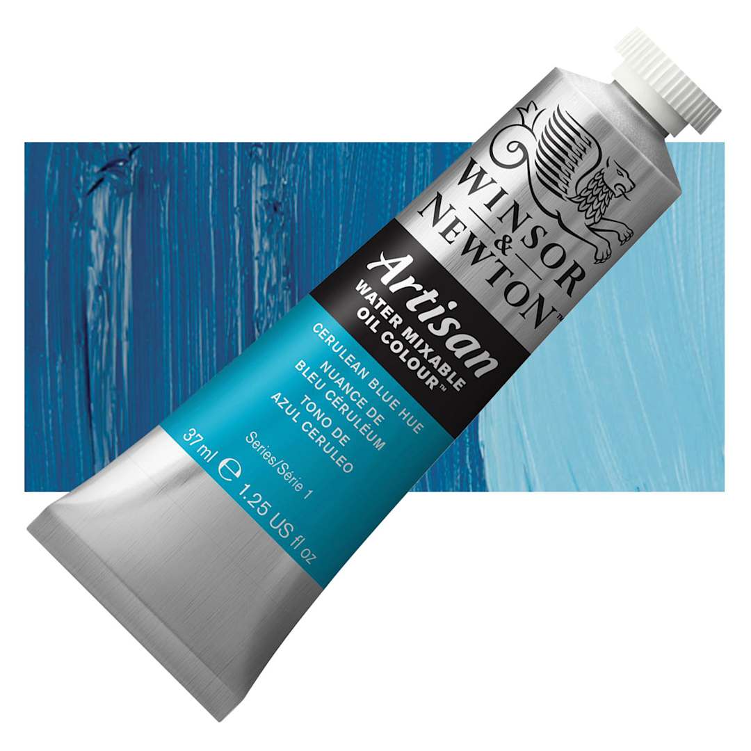 Open in modal - Winsor & Newton Artisan Water Mixable Oil Paint - Cerulean Blue Hue, 37 ml tube and swatch