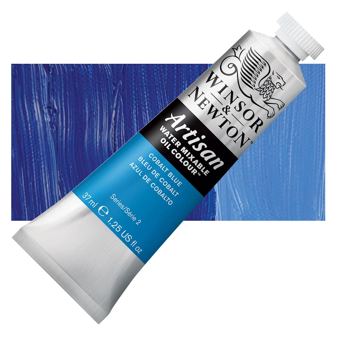 Open in modal - Winsor & Newton Artisan Water Mixable Oil Paint - Cobalt Blue, 37 ml tube and swatch