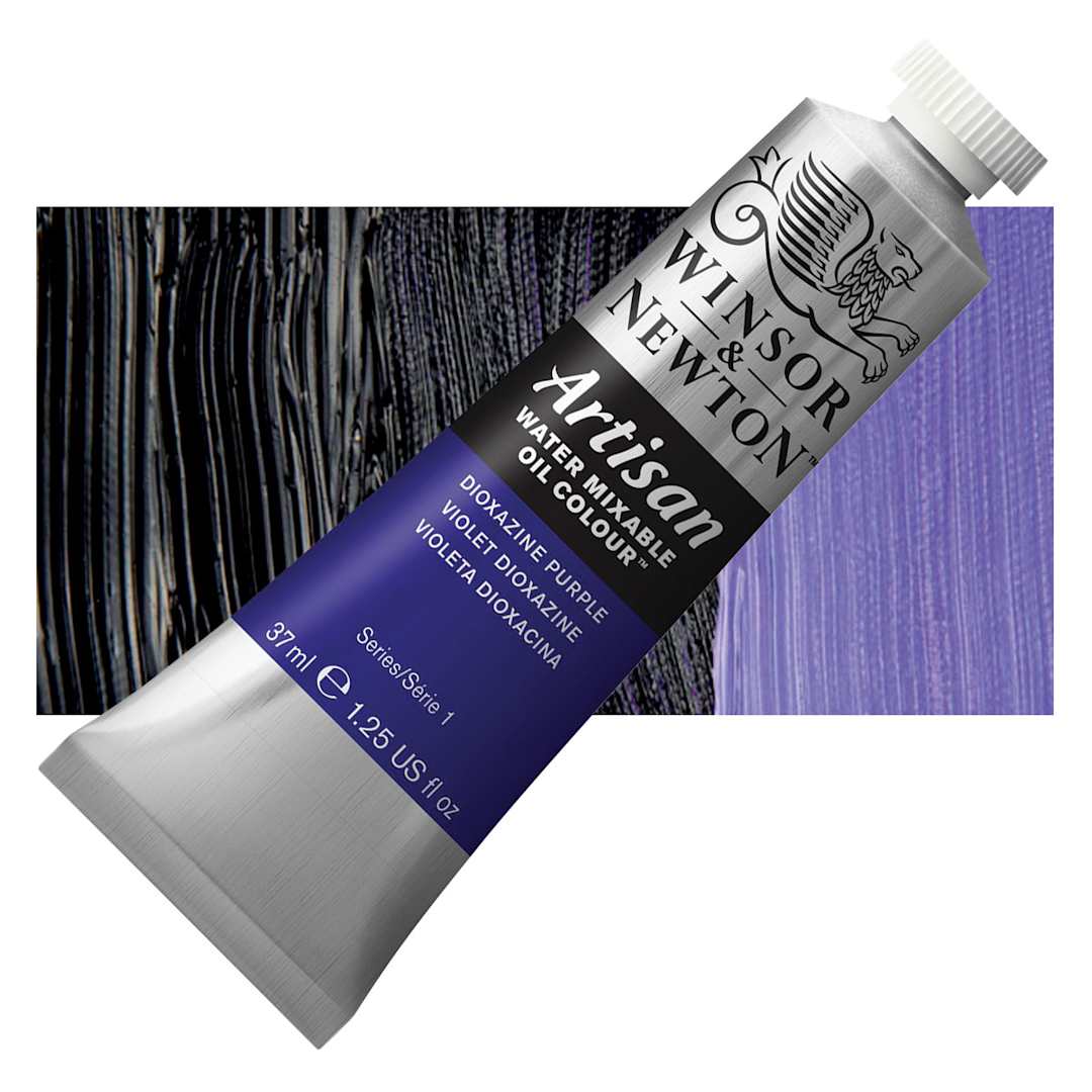 Open in modal - Winsor & Newton Artisan Water Mixable Oil Paint - Dioxazine Purple, 37 ml tube and swatch
