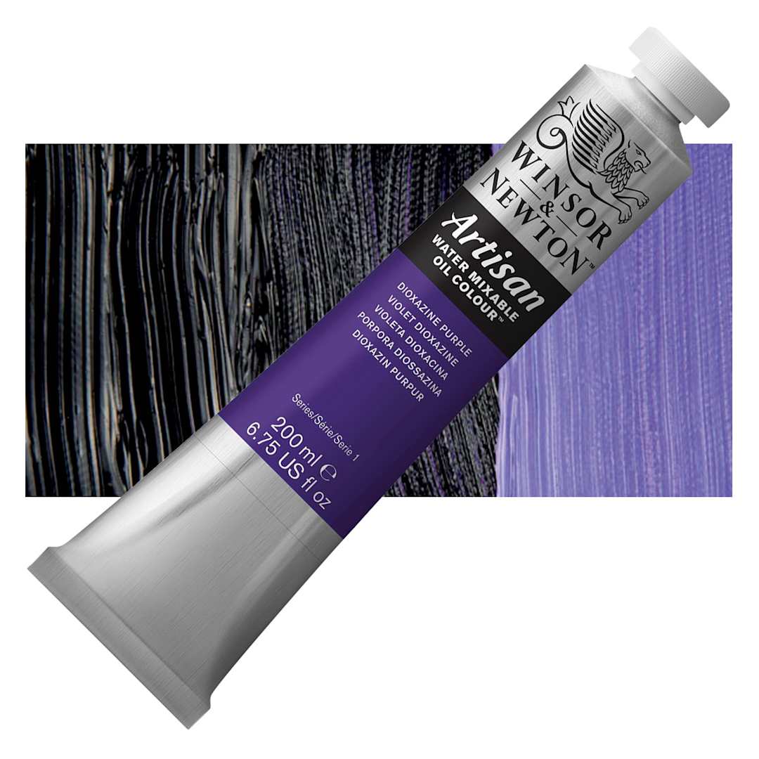 Open in modal - Winsor & Newton Artisan Water Mixable Oil Paint - Dioxazine Purple, 200 ml tube and swatch
