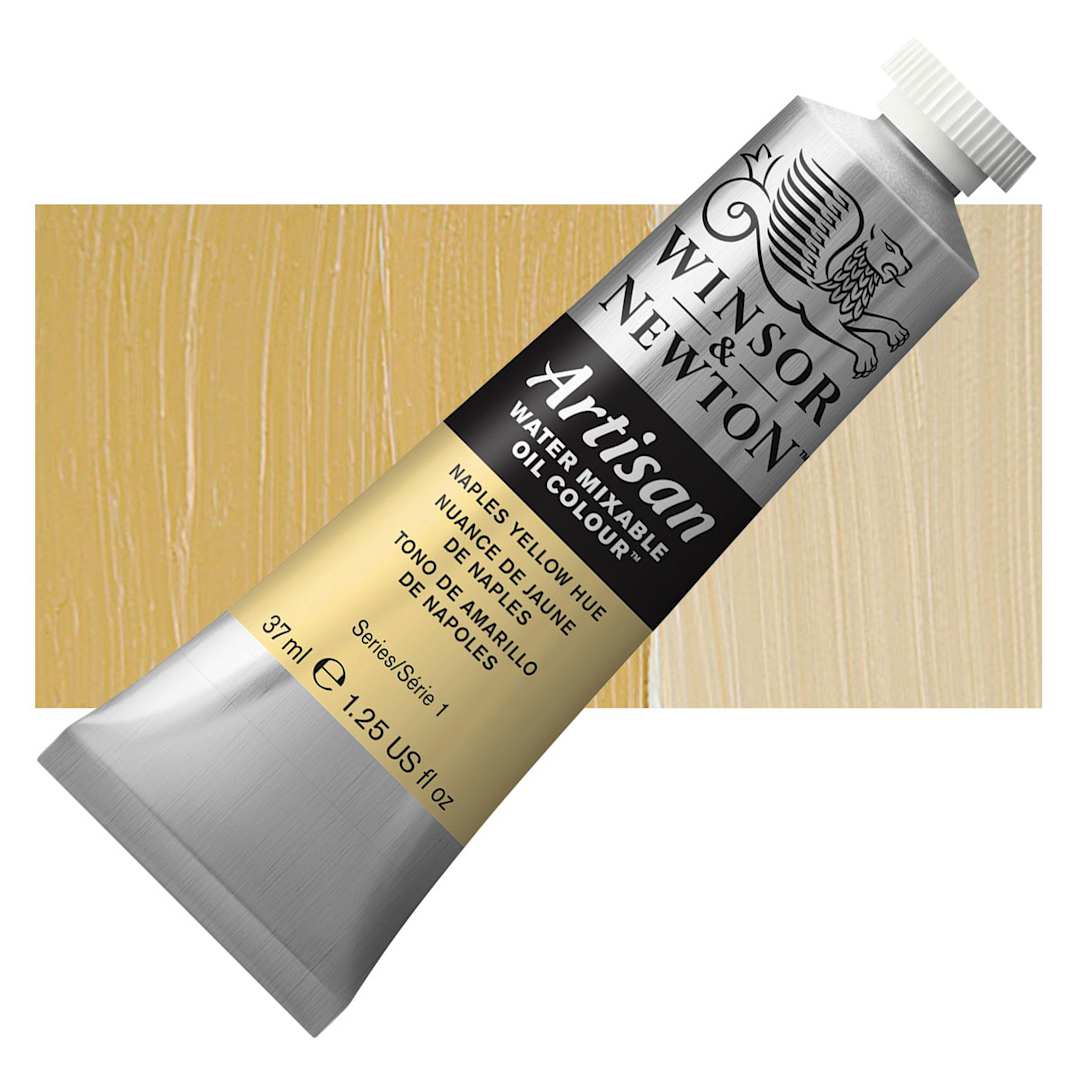 Open in modal - Winsor & Newton Artisan Water Mixable Oil Paint - Naples Yellow Hue, 37 ml tube and swatch