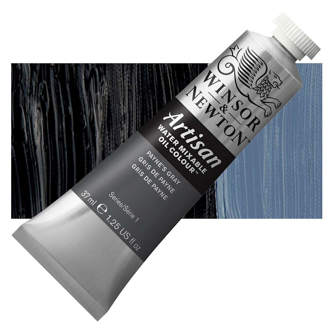 Open in modal - Winsor & Newton Artisan Water Mixable Oil Paint - Payne's Gray, 37 ml tube and swatch