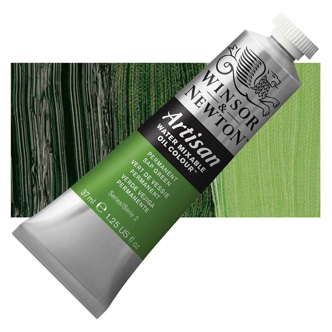 Open in modal - Winsor & Newton Artisan Water Mixable Oil Paint - Permanent Sap Green, 37 ml tube and swatch