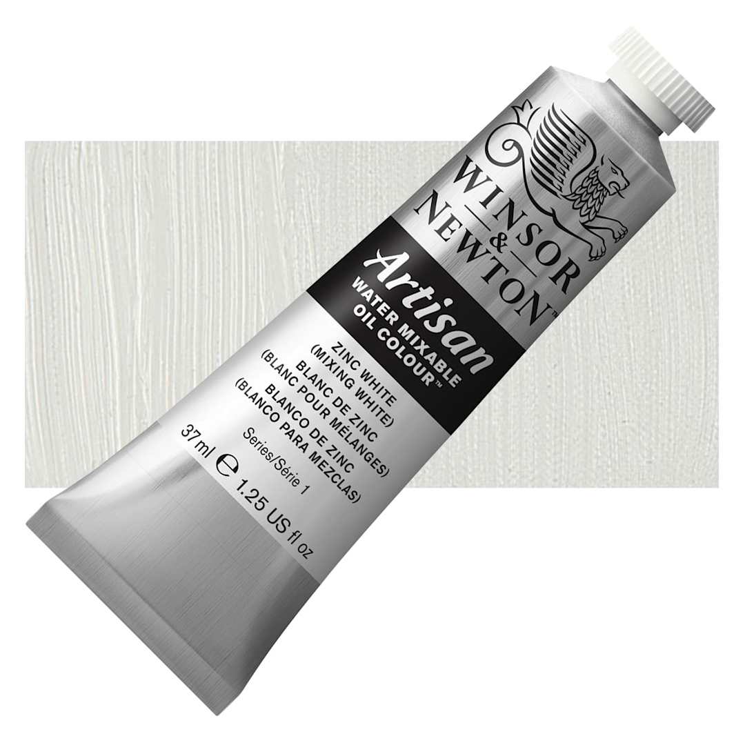 Open in modal - Winsor & Newton Artisan Water Mixable Oil Paint - Zinc White, 37 ml tube and swatch