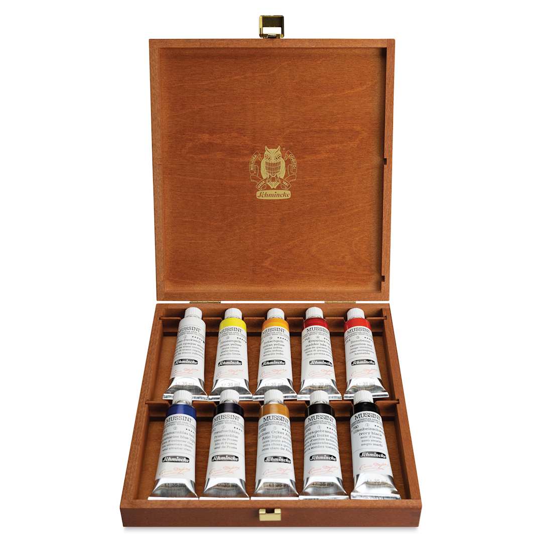 Open in modal - Schmincke Mussini Oil Color - Set of 10, Wood Box, Assorted Colors, 35 ml Tubes