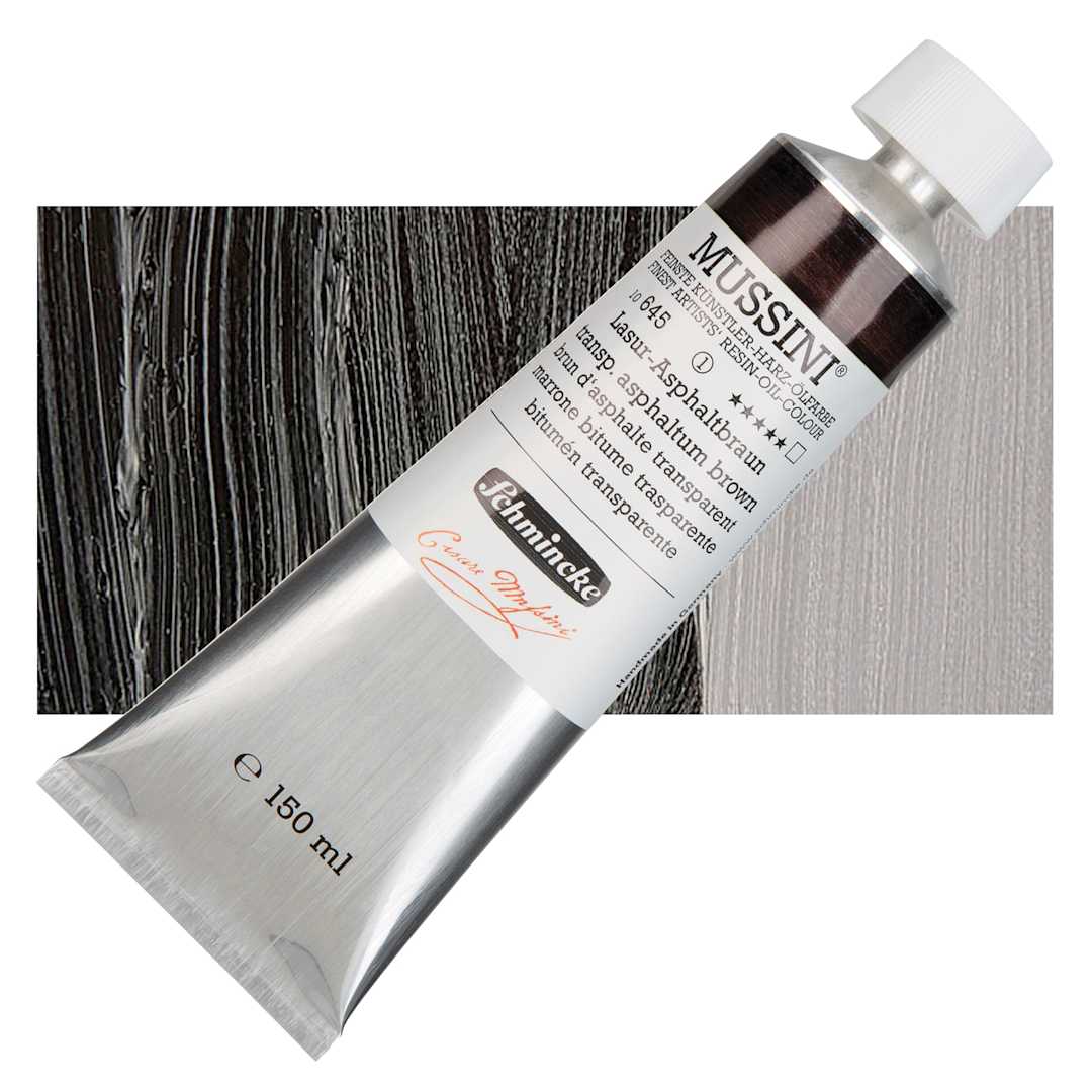 Open in modal - Schmincke Mussini Oil Color - Asphaltum Brown Translucent, 150 ml tube and swatch
