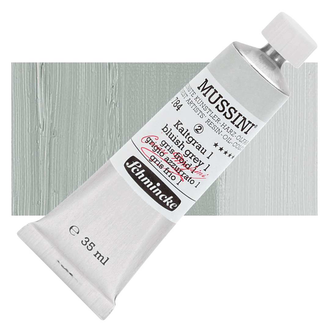 Open in modal - Schmincke Mussini Oil Color - Bluish Gray 1, 35 ml tube and swatch