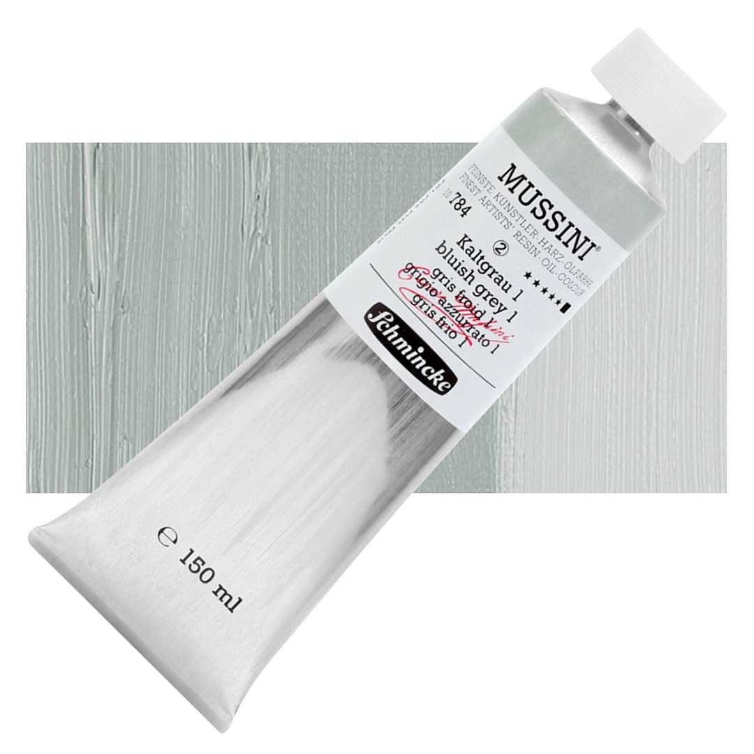 Open in modal - Schmincke Mussini Oil Color - Bluish Gray 1, 150 ml tube and swatch
