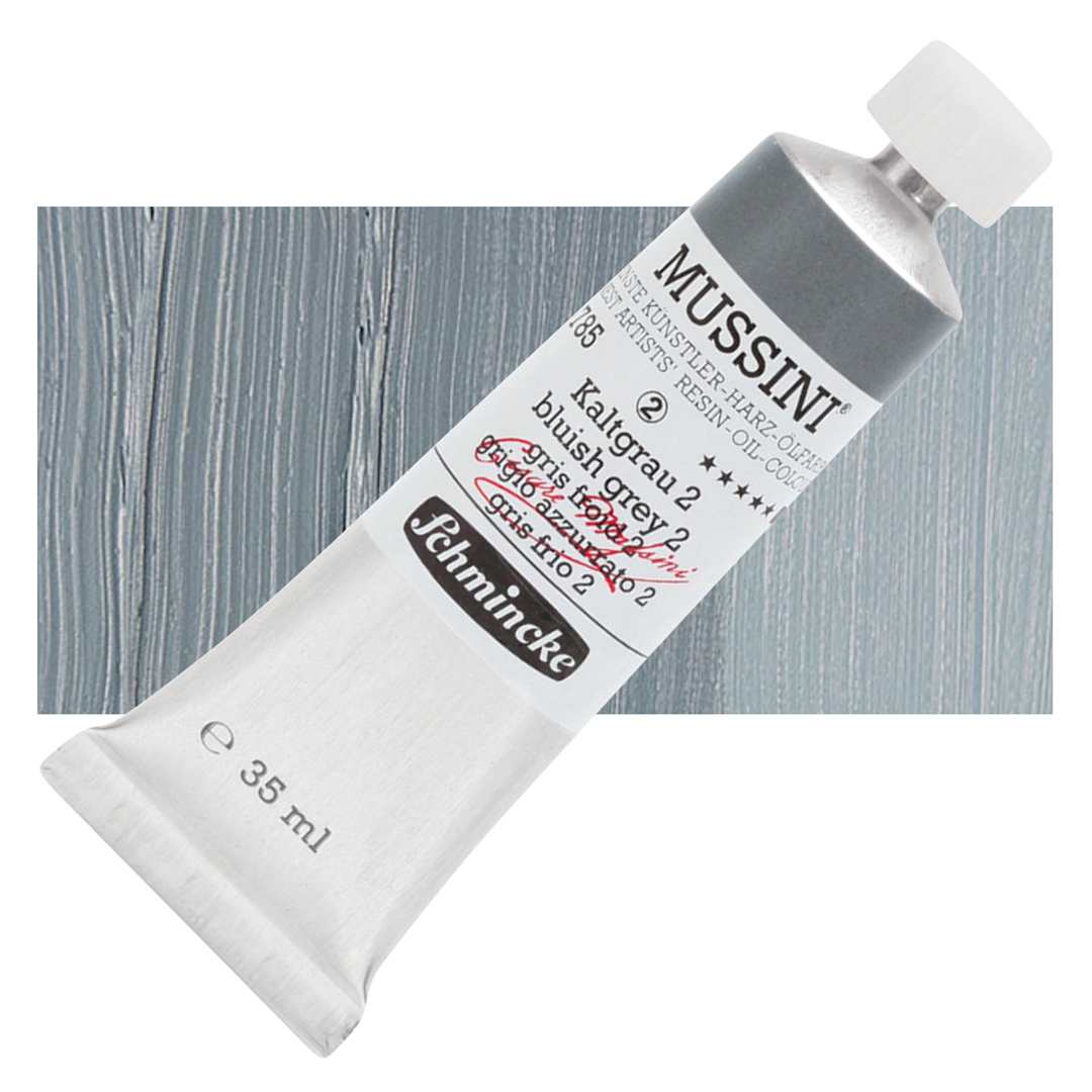 Open in modal - Schmincke Mussini Oil Color - Bluish Gray 2, 35 ml tube and swatch