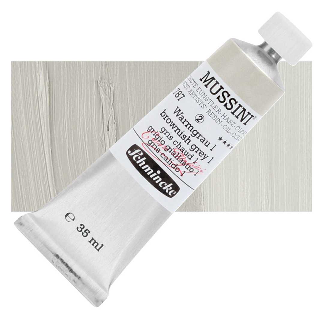Open in modal - Schmincke Mussini Oil Color - Brownish Gray 1, 35 ml tube and swatch