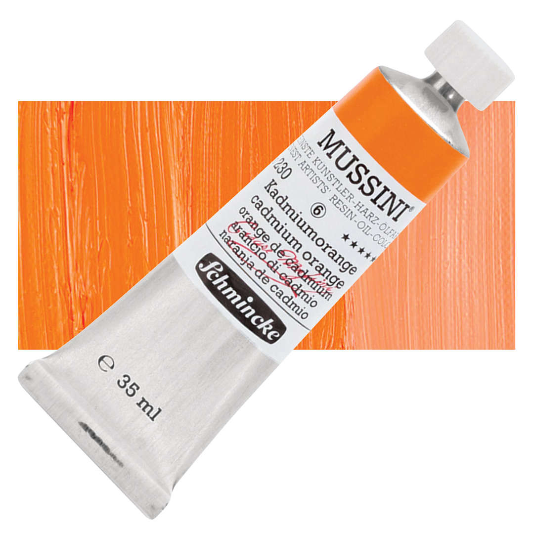 Open in modal - Schmincke Mussini Oil Color - Cadmium Orange, 35 ml tube and swatch
