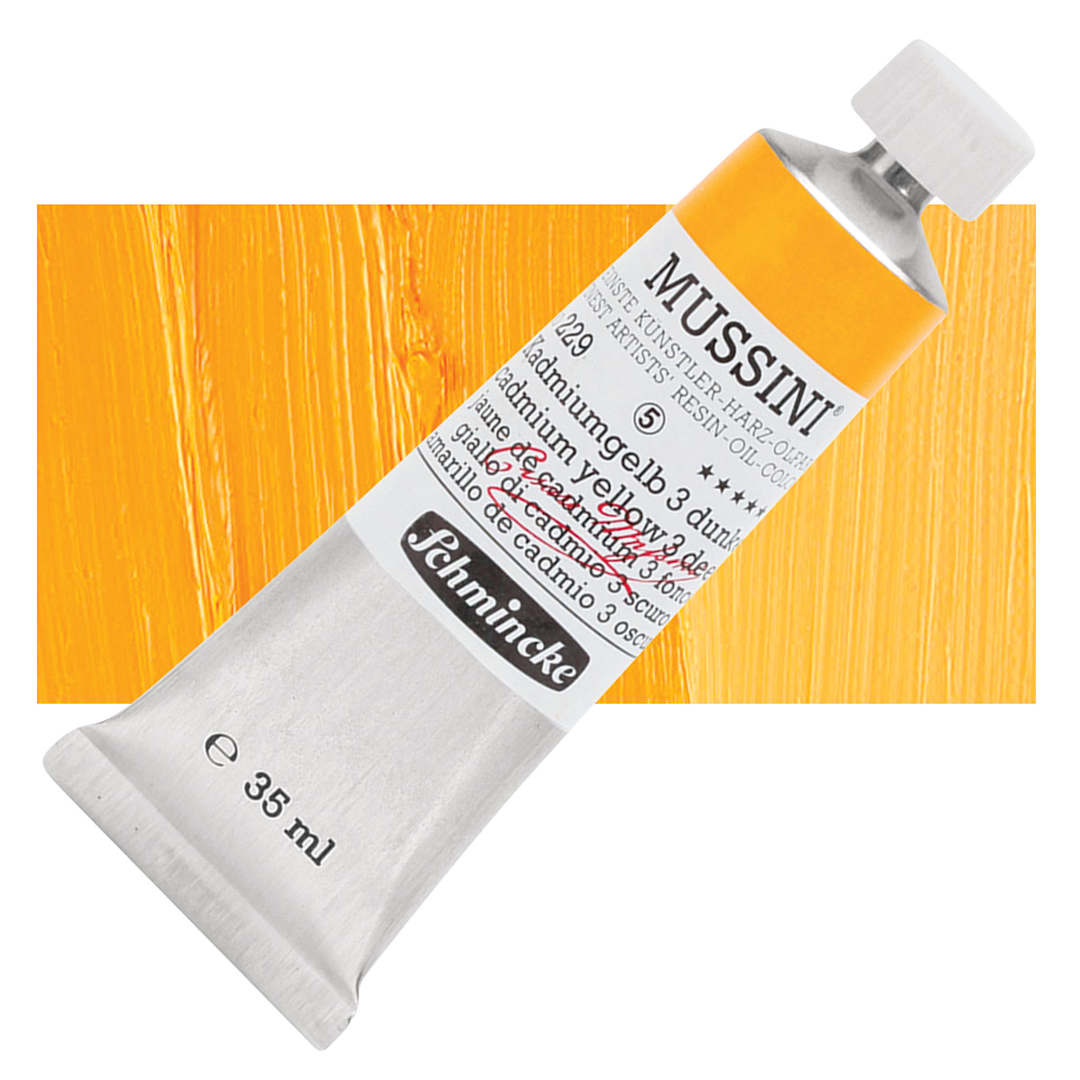Open in modal - Schmincke Mussini Oil Color - Cadmium Yellow 3 Deep, 35 ml tube and swatch