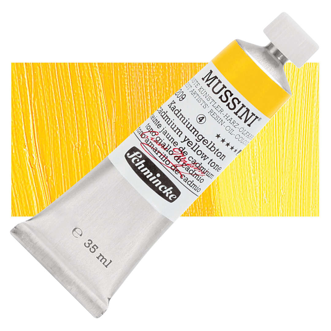 Open in modal - Schmincke Mussini Oil Color - Cadmium Yellow Tone, 35 ml tube and swatch