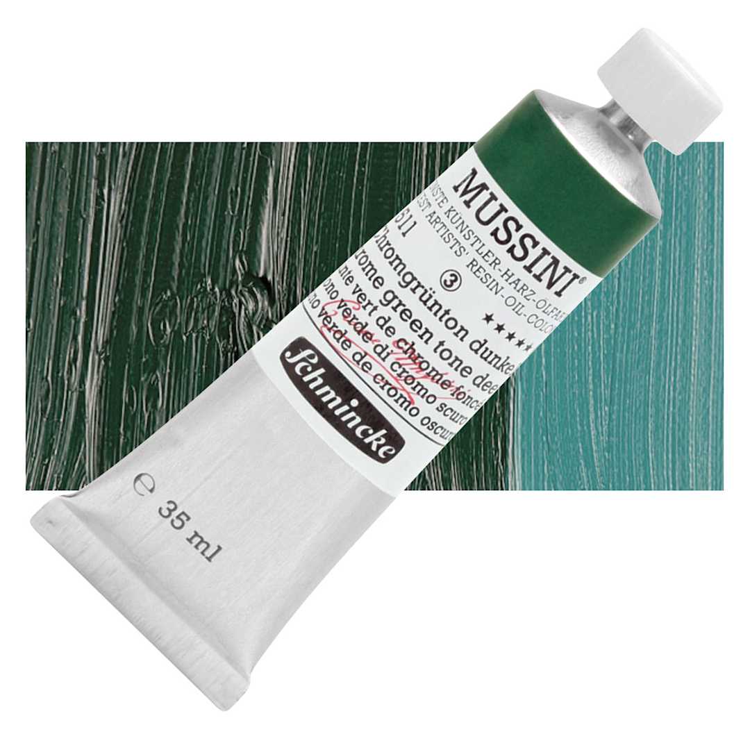 Open in modal - Schmincke Mussini Oil Color - Chrome Green Tone Deep, 35 ml tube and swatch