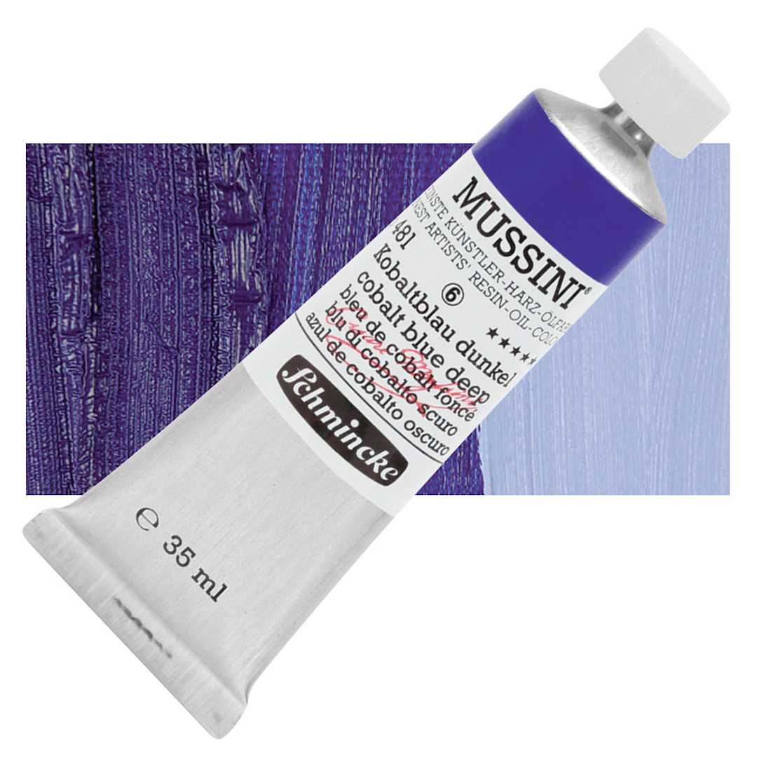 Open in modal - Schmincke Mussini Oil Color - Cobalt Blue Deep, 35 ml tube and swatch