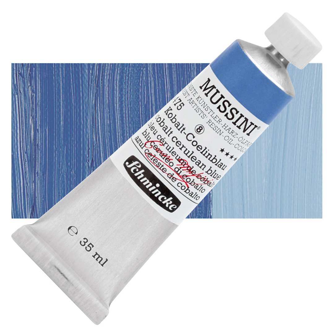 Open in modal - Schmincke Mussini Oil Color - Cobalt Cerulean Blue, 35 ml tube and swatch
