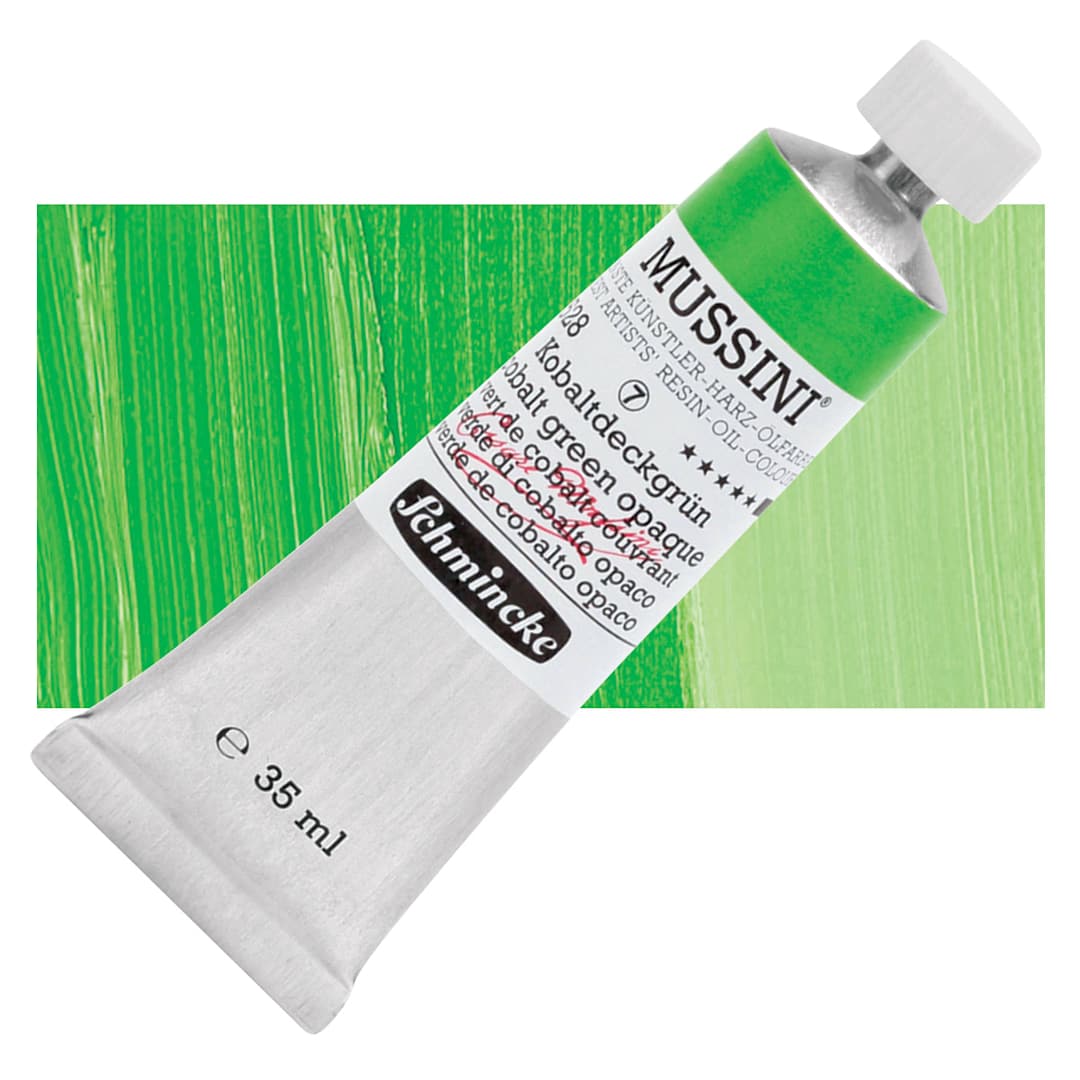 Open in modal - Schmincke Mussini Oil Color - Cobalt Green Opaque, 35 ml tube and swatch