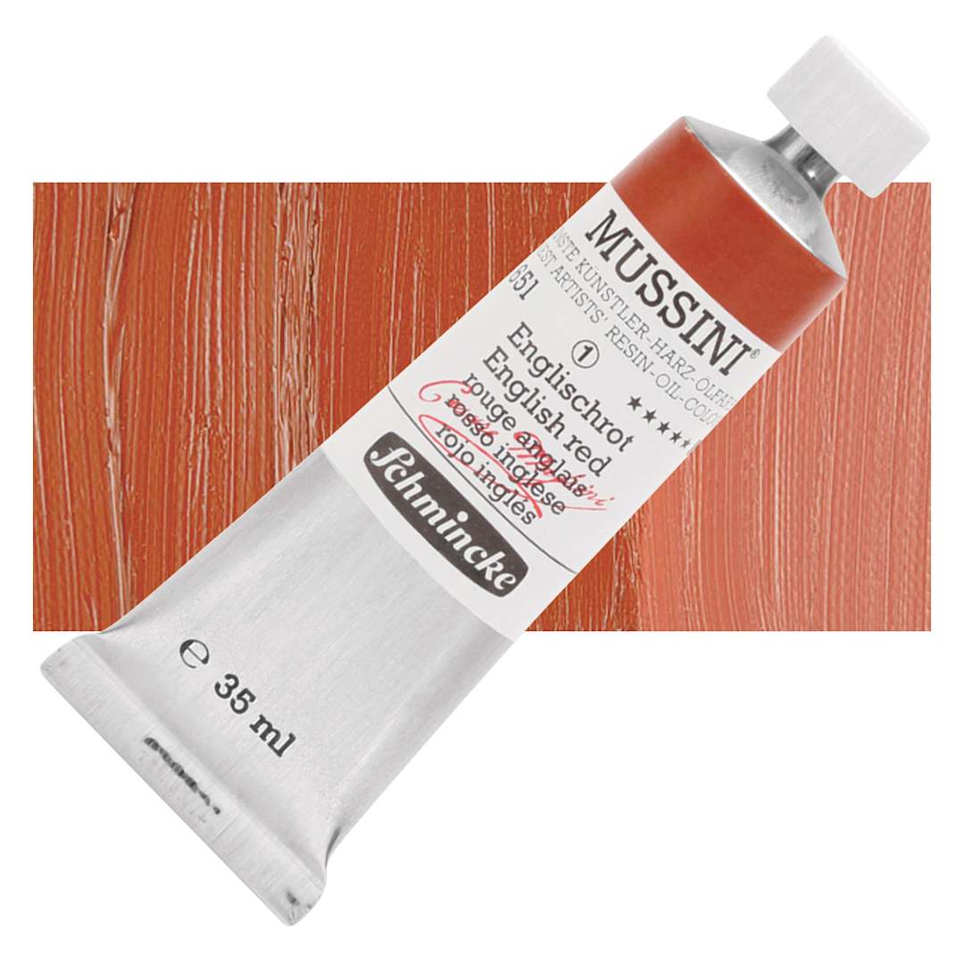 Open in modal - Schmincke Mussini Oil Color - English Red, 35 ml tube and swatch