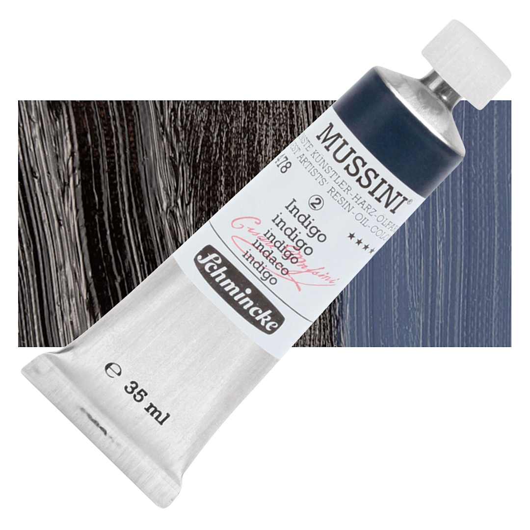 Open in modal - Schmincke Mussini Oil Color - Indigo, 35 ml tube and swatch
