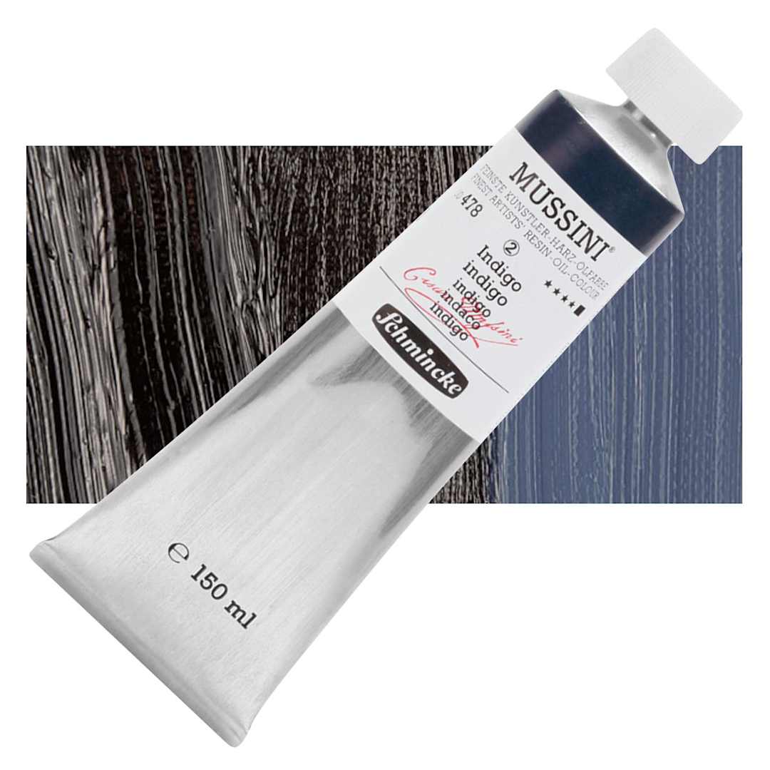 Open in modal - Schmincke Mussini Oil Color - Indigo, 150 ml tube and swatch