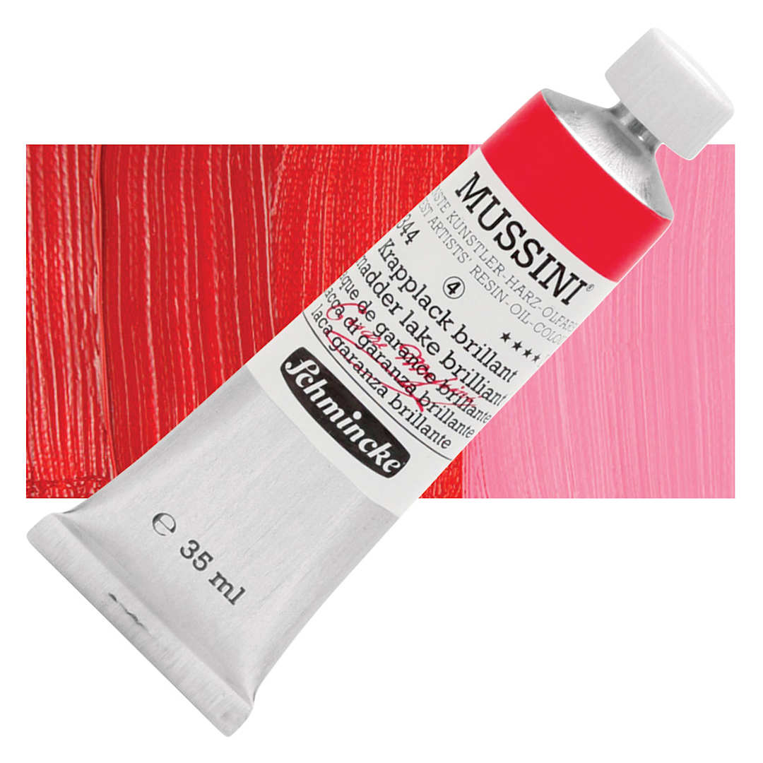 Open in modal - Schmincke Mussini Oil Color - Madder Lake Brilliant , 35 ml tube and swatch