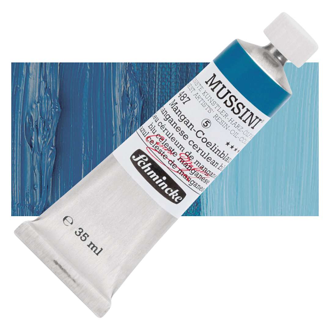 Open in modal - Schmincke Mussini Oil Color - Manganese Cerulean Blue, 35 ml tube and swatch