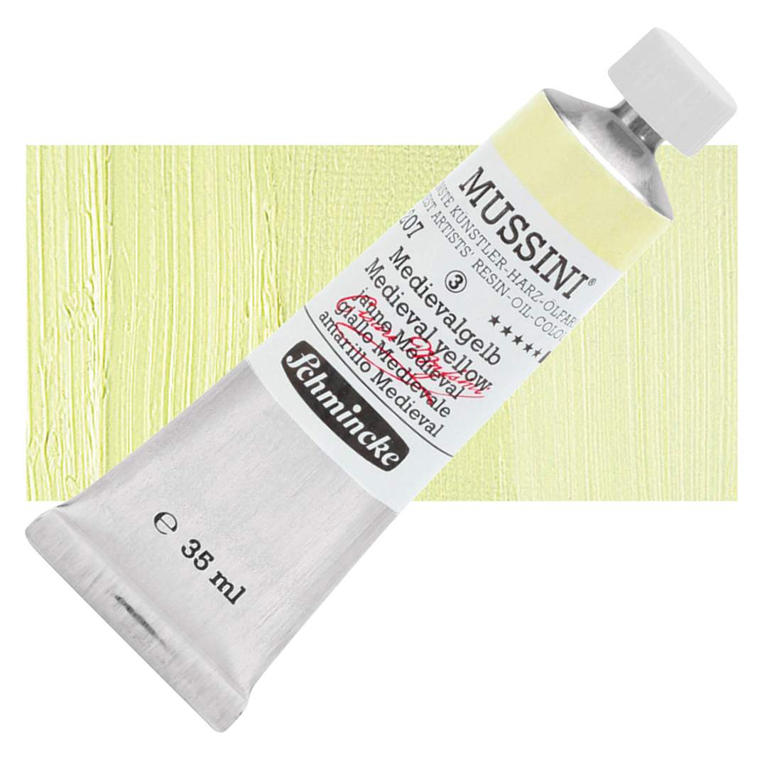 Open in modal - Schmincke Mussini Oil Color - Medieval Yellow, 35 ml tube and swatch