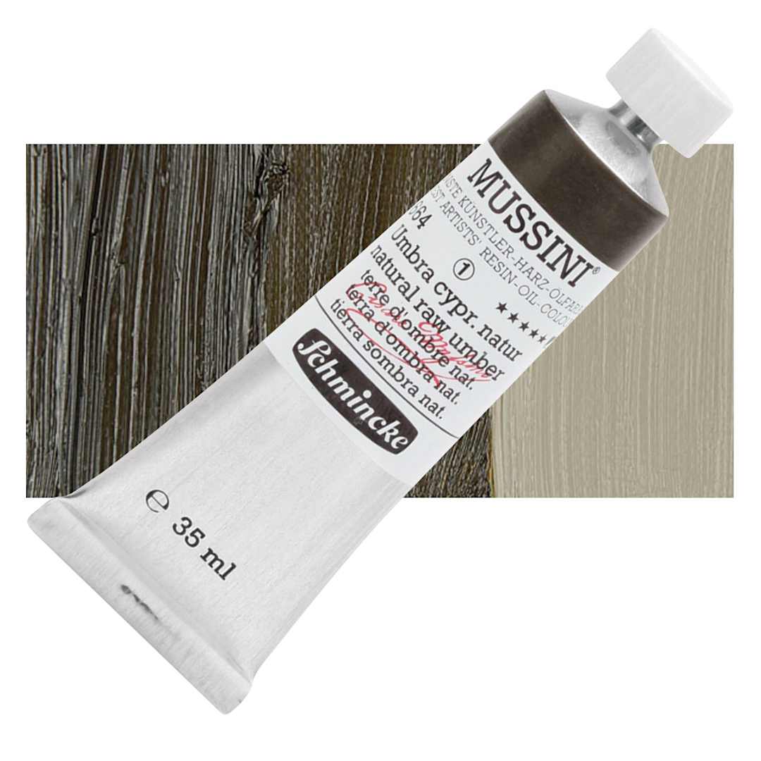Open in modal - Schmincke Mussini Oil Color - Natural Raw Umber, 35 ml tube and swatch
