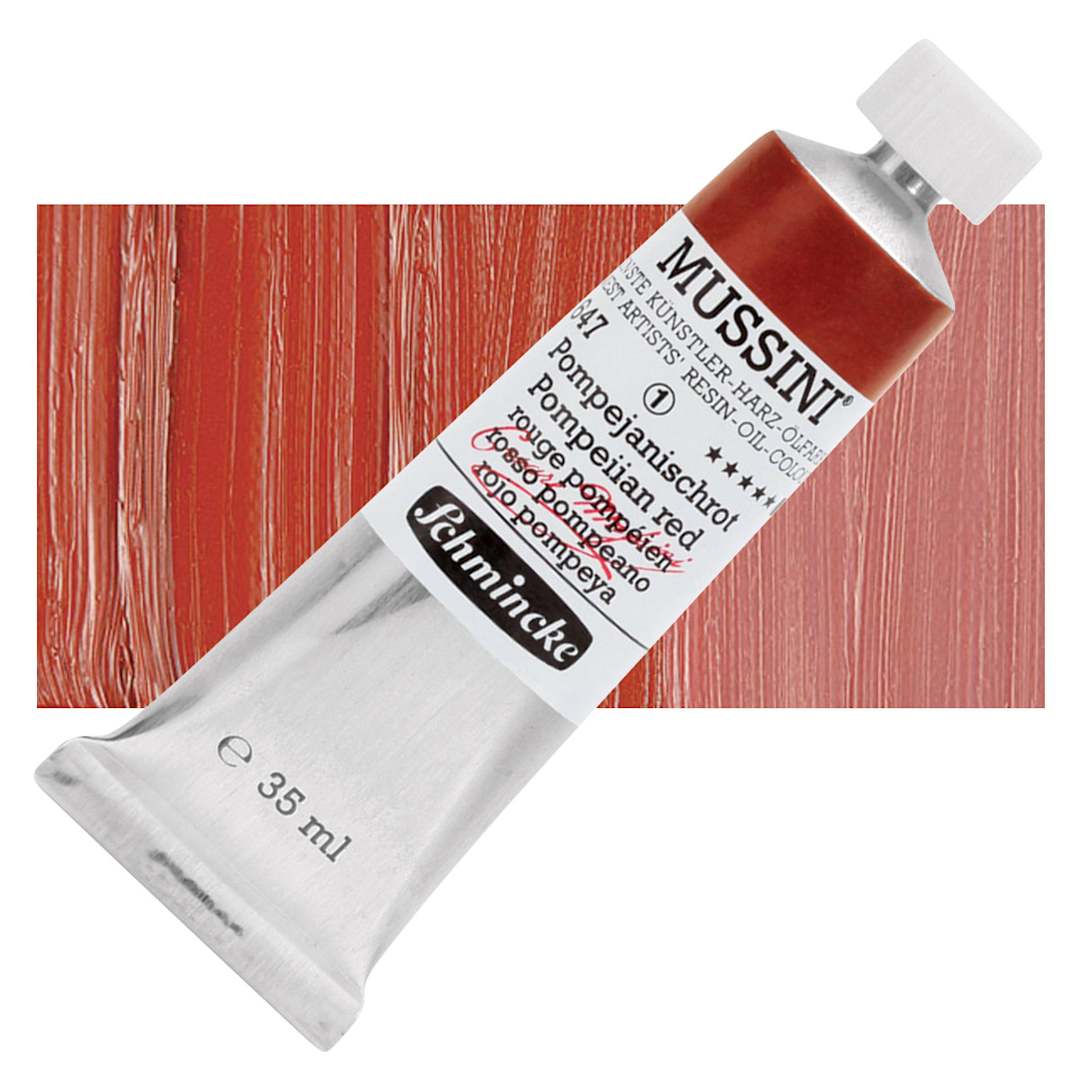 Open in modal - Schmincke Mussini Oil Color - Pompeiian Red, 35 ml tube and swatch