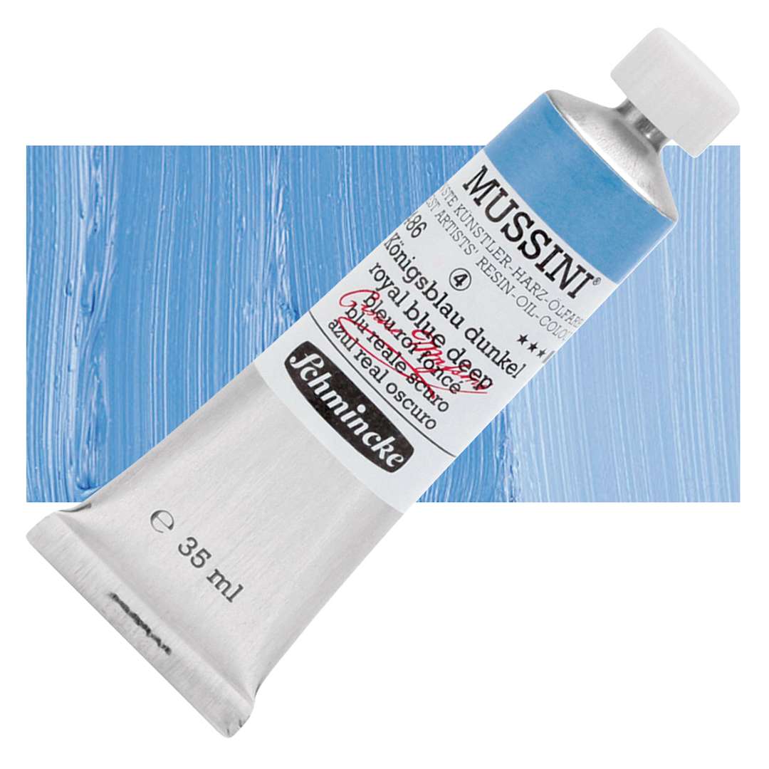 Open in modal - Schmincke Mussini Oil Color - Royal Blue Deep , 35 ml tube and swatch