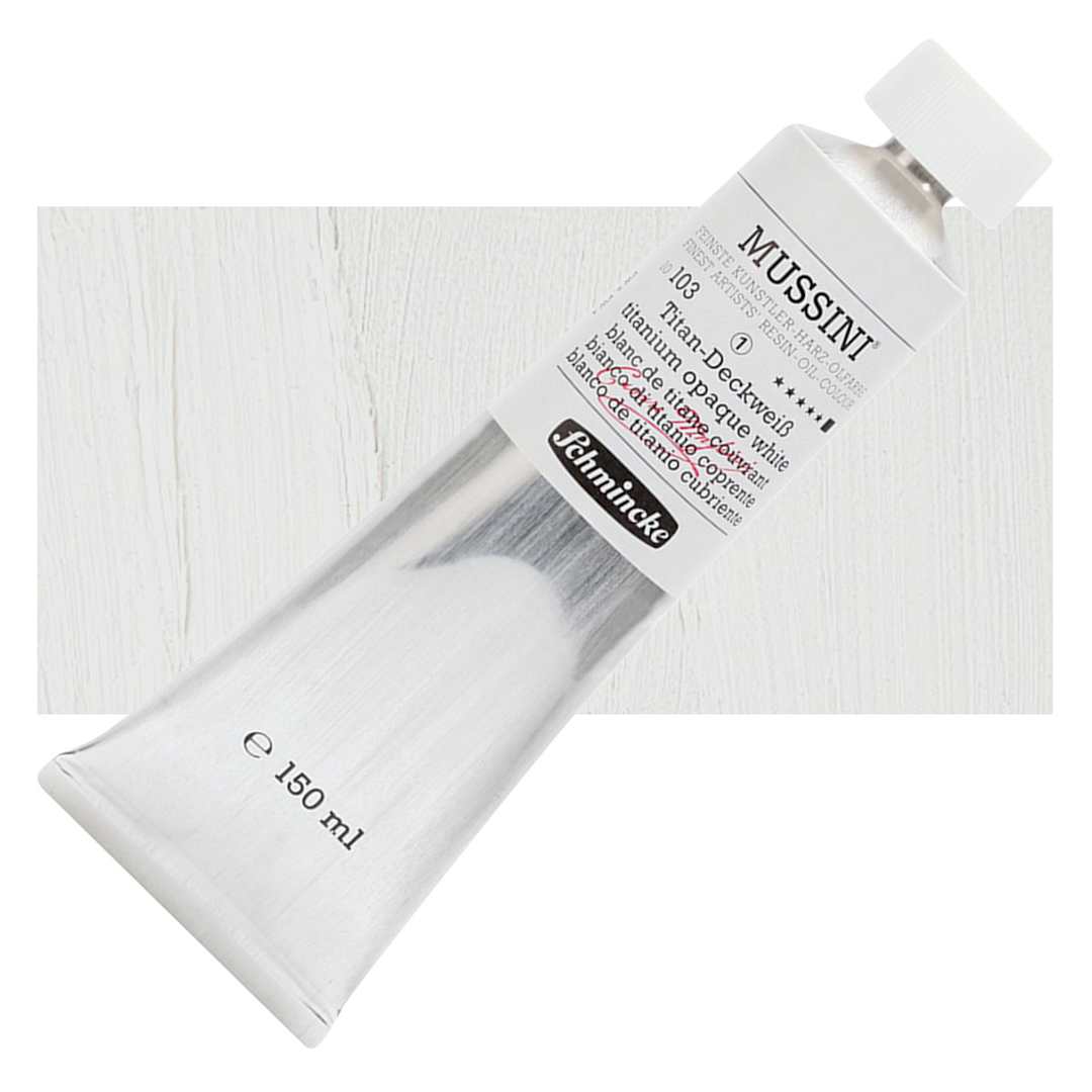 Open in modal - Schmincke Mussini Oil Color - Titanium Opaque White, 150 ml, Tube and swatch