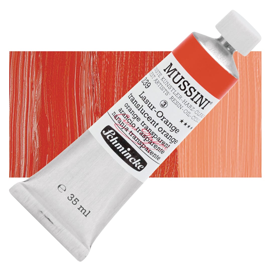 Open in modal - Schmincke Mussini Oil Color - Translucent Orange, 35 ml tube and swatch