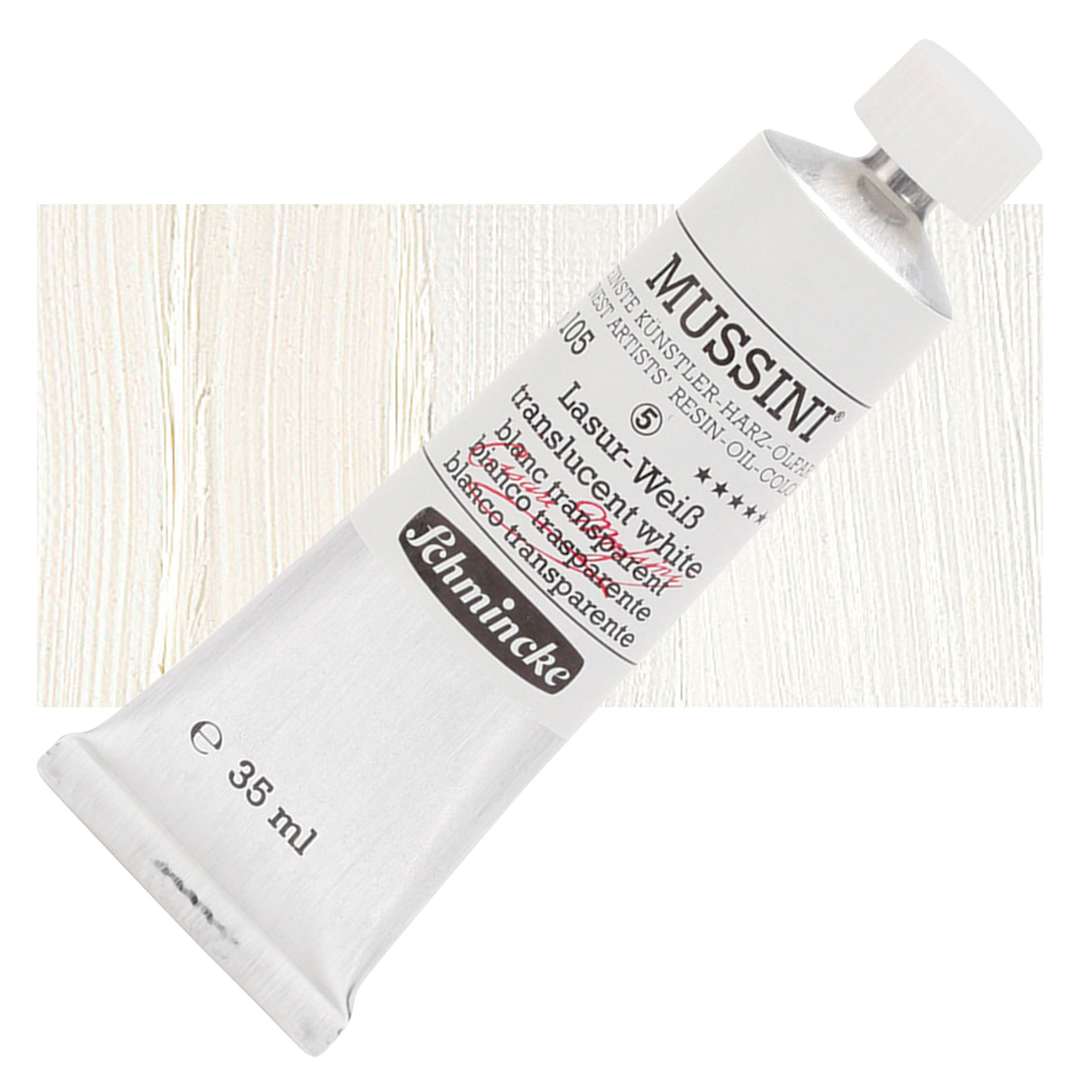 Open in modal - Schmincke Mussini Oil Color - Translucent White, 35 ml tube and swatch