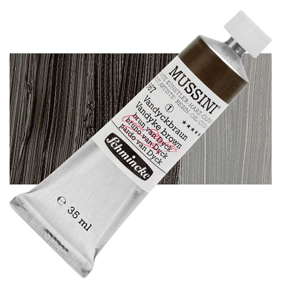 Open in modal - Schmincke Mussini Oil Color - Vandyke Brown, 35 ml tube and swatch
