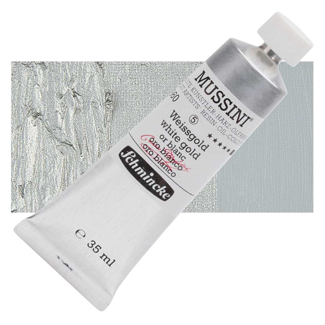 Open in modal - Schmincke Mussini Oil Color - White Gold, 35 ml tube and swatch