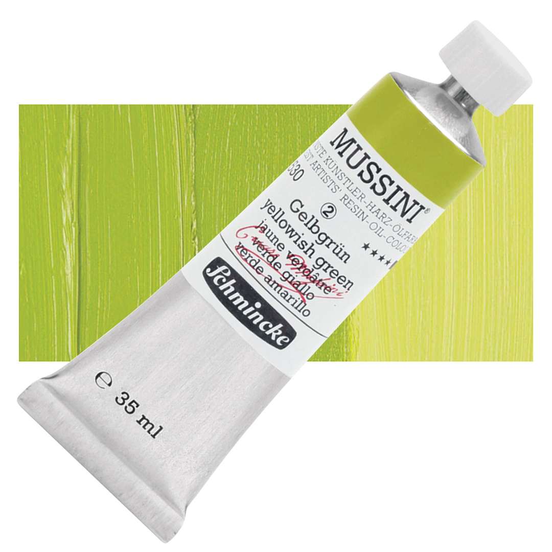 Open in modal - Schmincke Mussini Oil Color - Yellowish Green, 35 ml tube and swatch