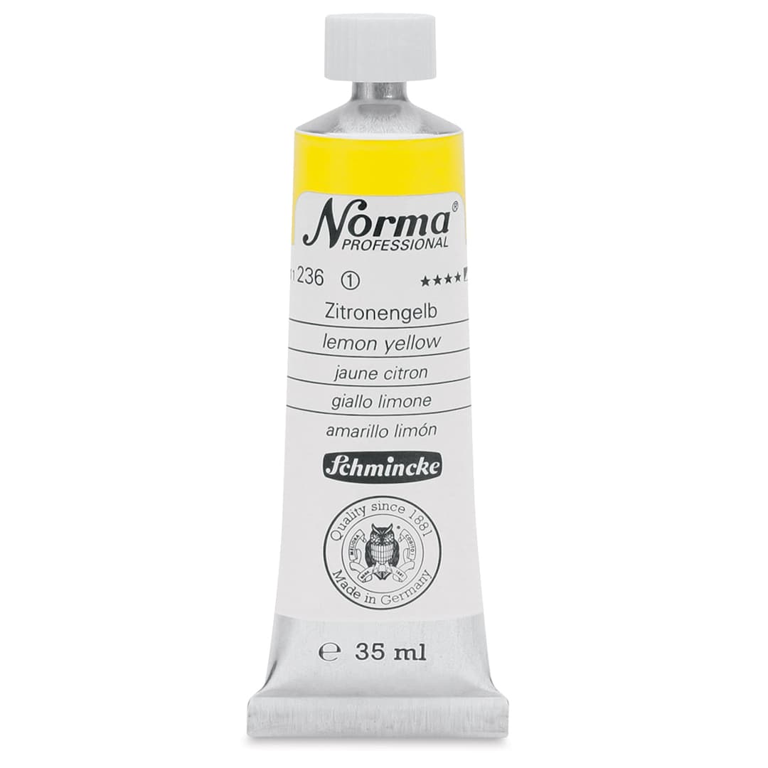 Open in modal - Schmincke Norma Professional Oil Paint - Upright 35 ml tube of Lemon Yellow